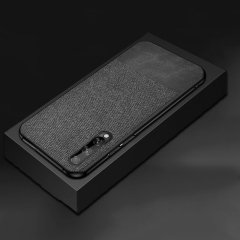 Microcase Huawei P Smart S - Y8P Fabrik Serisi Kumaş ve Deri Desen Kılıf - Gri