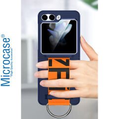 Microcase Samsung Z Flip5 Parmak Tutuculu Kayış Askılı Plastik Kılıf - AL3007 Lacivert