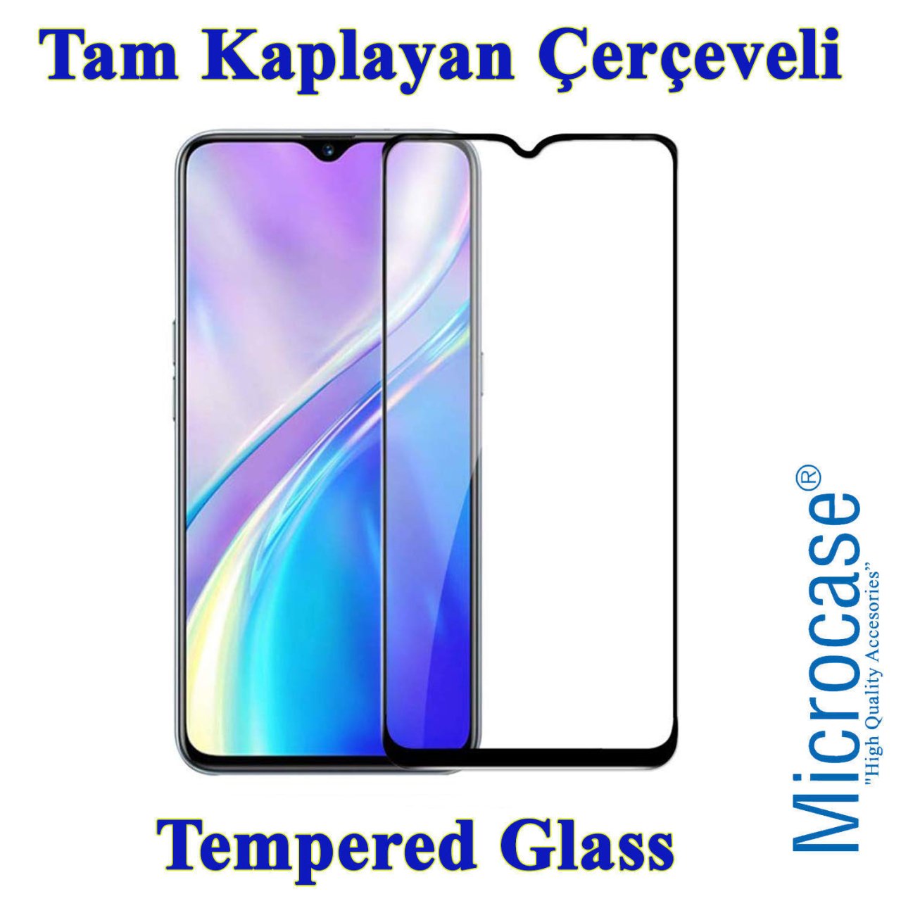 Microcase Realme XT Tam Kaplayan Çerçeveli Tempered Cam - Siyah