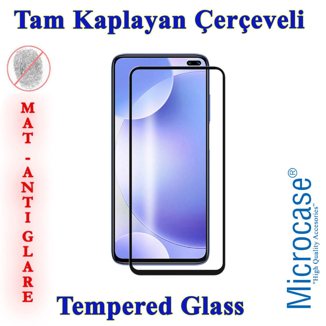 Microcase Xiaomi Redmi K30 Tam Kaplayan Çerçeveli Tempered Ekran Koruyucu - Mat Siyah