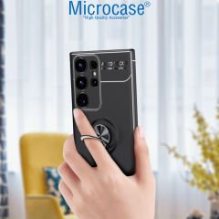 Microcase Samsung Galaxy S23 Ultra Focus Serisi Yüzük Standlı Silikon Kılıf - Siyah AL3363