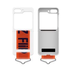 Microcase Samsung Z Flip 5 Parmak Tutuculu Kayış Askılı Plastik Kılıf - AL3007 Beyaz