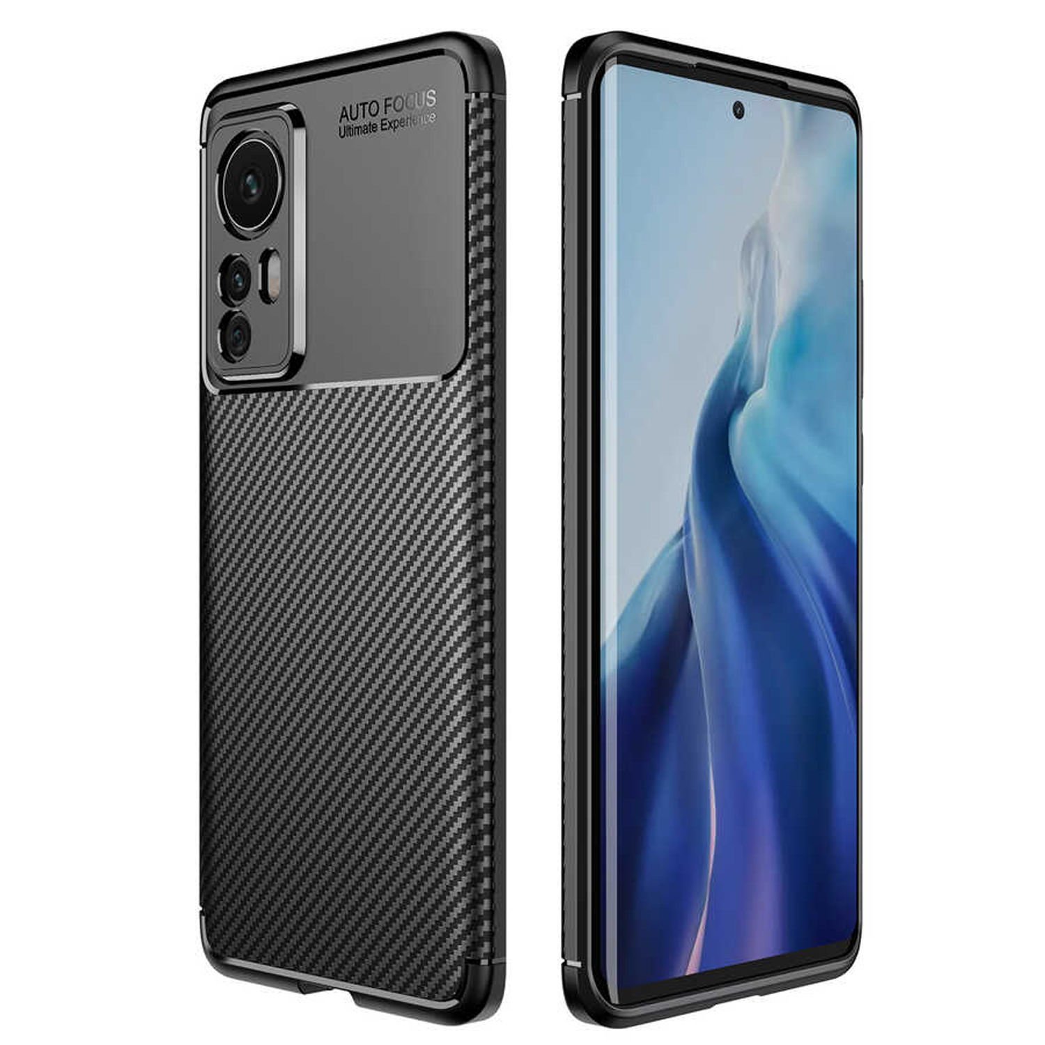 Microcase Xiaomi 12 Pro Maxy Serisi Carbon Fiber Silikon Kılıf - Siyah AL3413