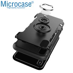 Microcase iPhone X - iPhone XS Yüzük Standlı Armor Silikon Kılıf - Siyah