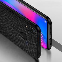 Microcase Huawei Y7 2019 Fabrik Serisi Kumaş ve Deri Desen Kılıf - Siyah