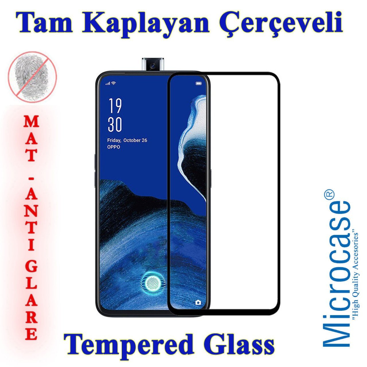 Microcase Oppo Reno 2Z Tam Kaplayan Çerçeveli Tempered Ekran Koruyucu - Mat Siyah