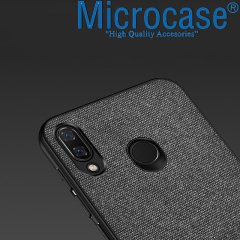 Microcase Huawei Y7 2019 Fabrik Serisi Kumaş ve Deri Desen Kılıf - Gri