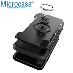 Microcase iPhone XS Max Yüzük Standlı Armor Silikon Kılıf - Siyah