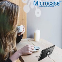 Microcase iPhone XS Max Yüzük Standlı Armor Silikon Kılıf - Siyah