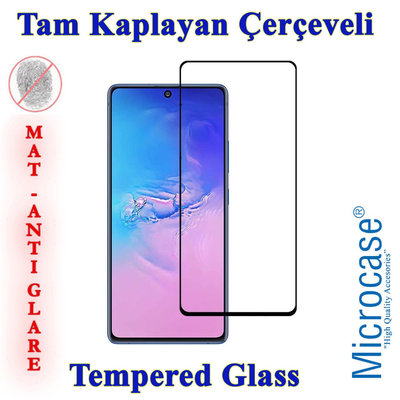 Microcase Samsung Galaxy S10 Lite - Galaxy A91 Tam Kaplayan Çerçeveli Tempered Ekran Koruyucu - Mat Siyah