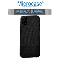 Microcase Xiaomi Mi10 Lite Fabrik Serisi Kumaş ve Deri Desen Kılıf - Siyah