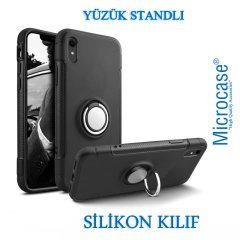 Microcase iPhone XR Yüzük Standlı Armor Silikon Kılıf - Siyah