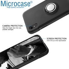 Microcase iPhone XR Yüzük Standlı Armor Silikon Kılıf - Siyah