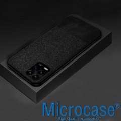 Microcase Xiaomi Mi10 Lite Fabrik Serisi Kumaş ve Deri Desen Kılıf - Siyah