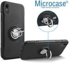 Microcase iPhone XR Yüzük Standlı Armor Silikon Kılıf - Siyah