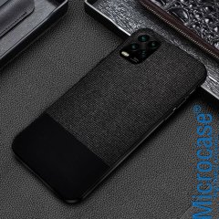 Microcase Xiaomi Mi10 Lite Fabrik Serisi Kumaş ve Deri Desen Kılıf - Siyah