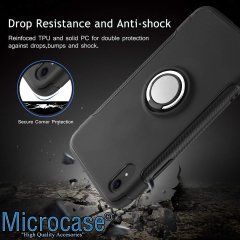 Microcase iPhone XR Yüzük Standlı Armor Silikon Kılıf - Siyah
