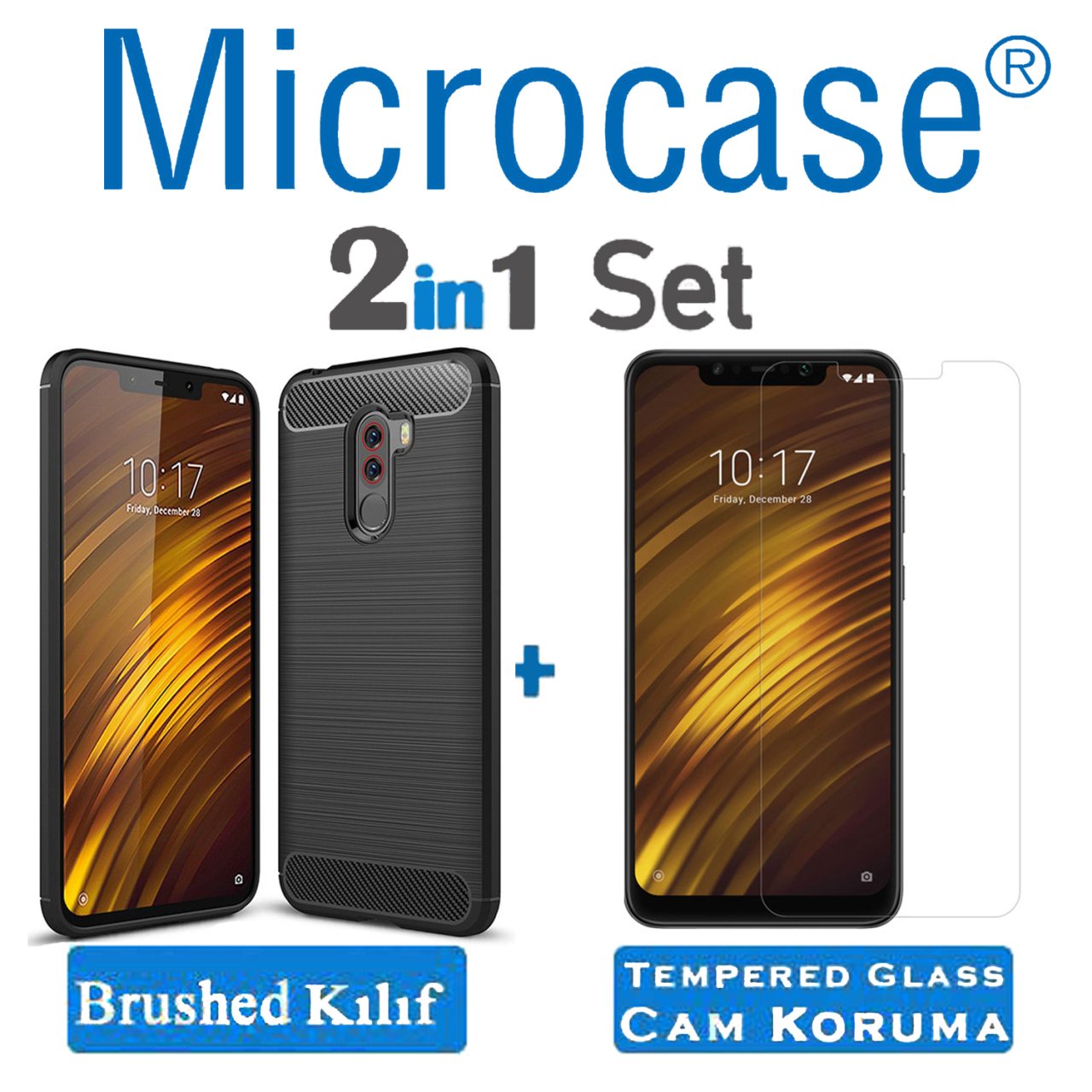 Microcase Xiaomi Pocophone F1 Brushed Slikon Kılıf + Ekran Koruma