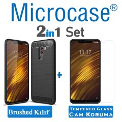 Microcase Xiaomi Pocophone F1 Brushed Slikon Kılıf + Ekran Koruma