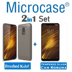 Microcase Xiaomi Pocophone F1 Brushed Slikon Kılıf + Ekran Koruma