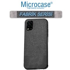 Microcase Xiaomi Mi 10 Lite Fabrik Serisi Kumaş ve Deri Desen Kılıf - Gri