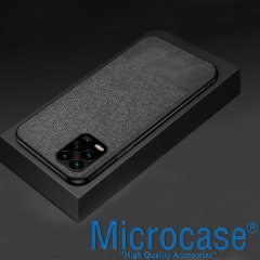 Microcase Xiaomi Mi 10 Lite Fabrik Serisi Kumaş ve Deri Desen Kılıf - Gri