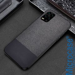 Microcase Xiaomi Mi 10 Lite Fabrik Serisi Kumaş ve Deri Desen Kılıf - Gri