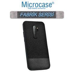 Microcase Xiaomi Redmi 9 Fabrik Serisi Kumaş ve Deri Desen Kılıf - Siyah