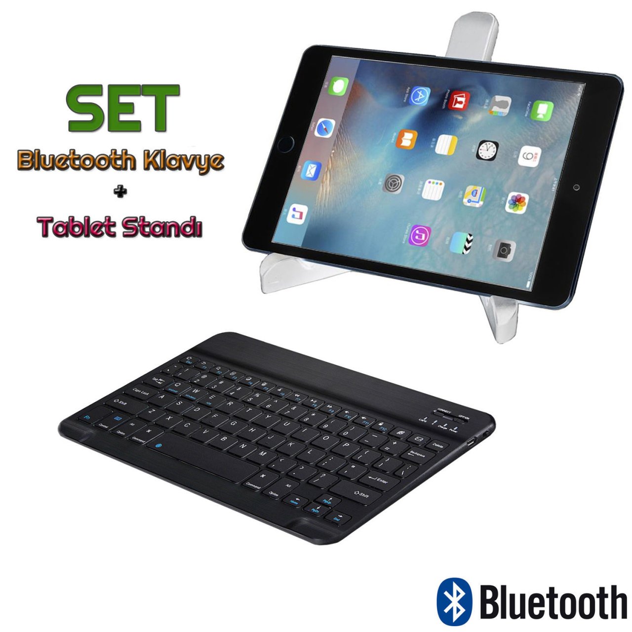 Microcase iPad Pro 12.9 2021 Bluetooth Klavye 27 cm (TR Sticker) + Tablet Standı - AL2754