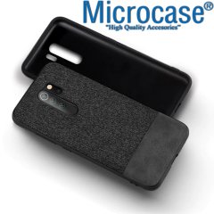 Microcase Xiaomi Redmi 9 Fabrik Serisi Kumaş ve Deri Desen Kılıf - Siyah