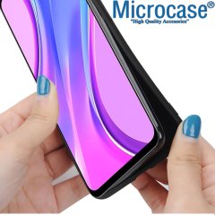 Microcase Xiaomi Redmi 9 Fabrik Serisi Kumaş ve Deri Desen Kılıf - Siyah