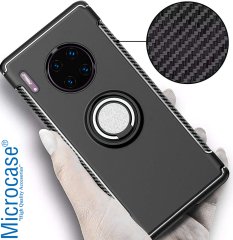 Microcase Huawei Mate 30 Yüzük Standlı Armor Silikon Kılıf - Siyah