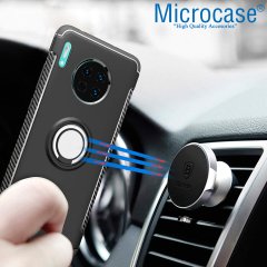 Microcase Huawei Mate 30 Yüzük Standlı Armor Silikon Kılıf - Siyah