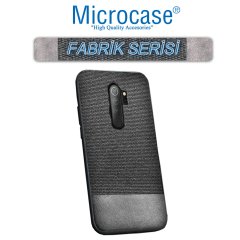 Microcase Xiaomi Redmi 9 Fabrik Serisi Kumaş ve Deri Desen Kılıf - Gri