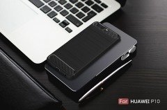 Huawei P10 Brushed Carbon Fiber Silikon Kılıf + Tempered