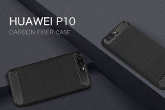 Huawei P10 Brushed Carbon Fiber Silikon Kılıf + Tempered