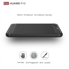 Huawei P10 Brushed Carbon Fiber Silikon Kılıf + Tempered