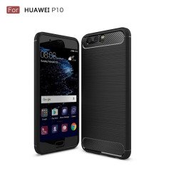 Huawei P10 Brushed Carbon Fiber Silikon Kılıf + Tempered