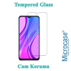 Microcase Xiaomi Redmi 9 Fabrik Serisi Kumaş ve Deri Desen Kılıf  - Gri+ Tempered Glass Cam Koruma