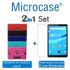 Microcase Lenovo Tab M8 TB-8505F TB-8505X TB-8505I 8 inch Universal Döner Standlı Kılıf + Tempered Glass Cam Koruma