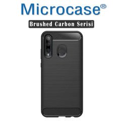 Microcase Huawei Honor 20 Lite Brushed Carbon Fiber Silikon Kılıf - Siyah + Tempered Glass Cam Koruma