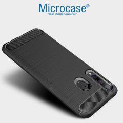 Microcase Huawei Honor 20 Lite Brushed Carbon Fiber Silikon Kılıf - Siyah + Tempered Glass Cam Koruma