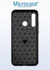 Microcase Huawei Honor 20 Lite Brushed Carbon Fiber Silikon Kılıf - Siyah + Tempered Glass Cam Koruma