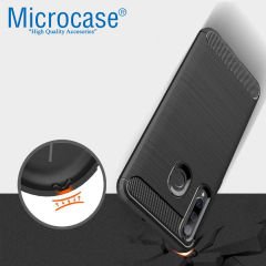 Microcase Huawei Honor 20 Lite Brushed Carbon Fiber Silikon Kılıf - Siyah + Tempered Glass Cam Koruma