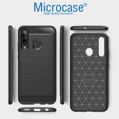 Microcase Huawei Honor 20 Lite Brushed Carbon Fiber Silikon Kılıf - Siyah + Tempered Glass Cam Koruma