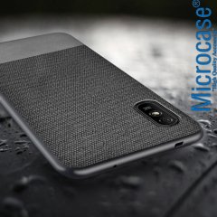 Microcase Xiaomi Redmi 9A Fabrik Serisi Kumaş ve Deri Desen Kılıf - Gri