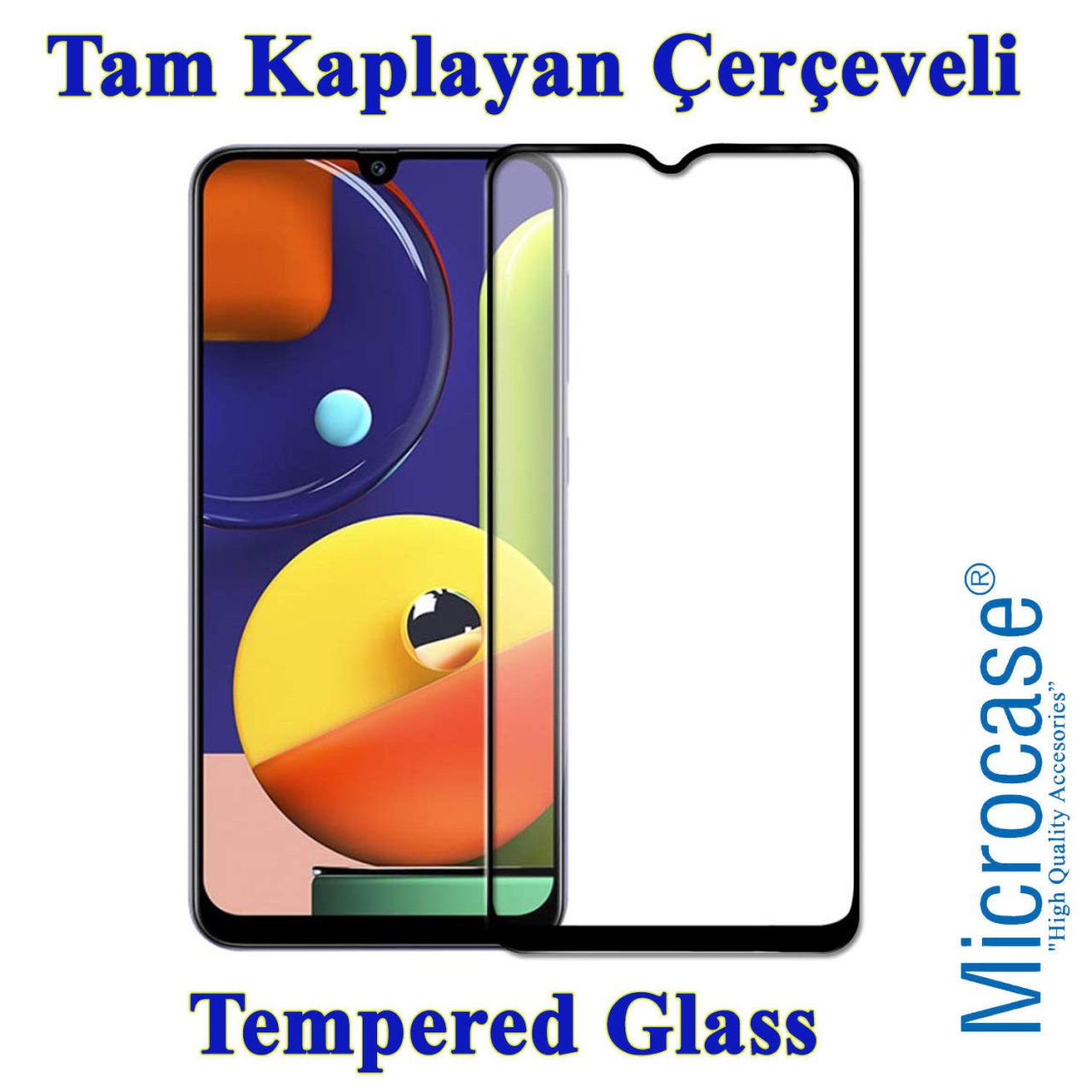 Microcase Samsung Galaxy A50s Tam Kaplayan Çerçeveli Tempered Ekran Koruyucu - SİYAH