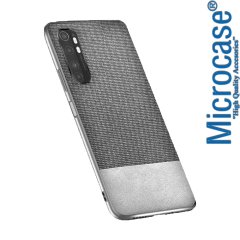 Microcase Xiaomi Mi Note 10 Lite Fabrik Serisi Kumaş ve Deri Desen Kılıf - Gri