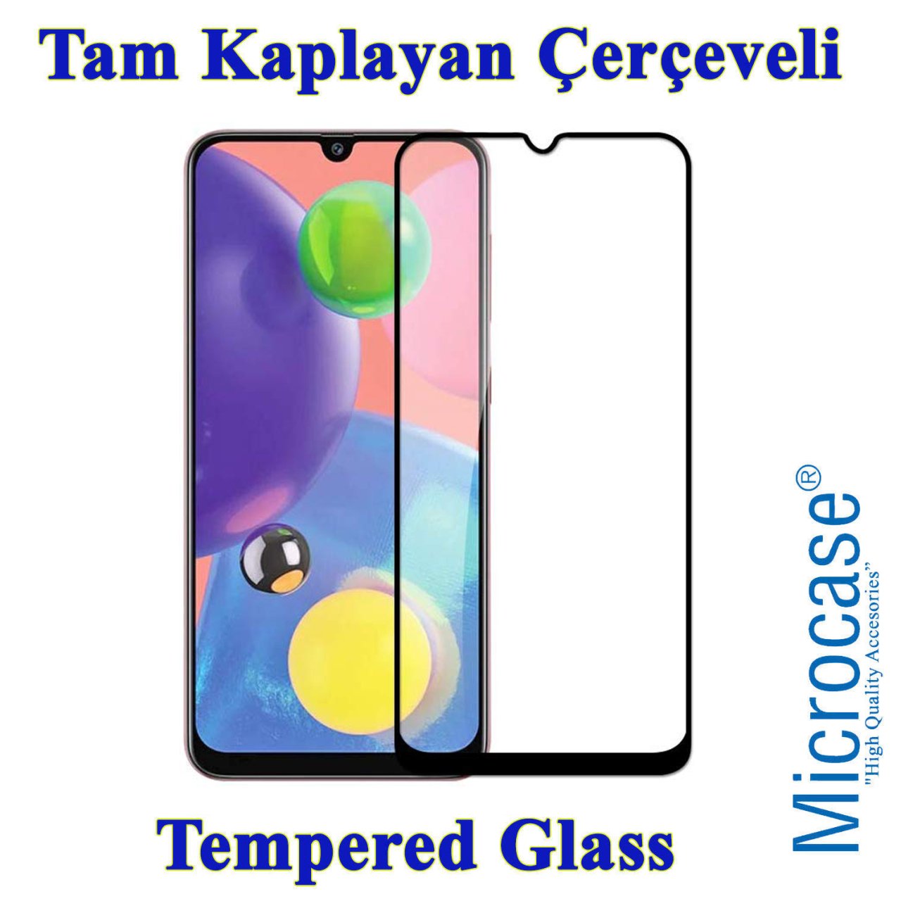 Microcase Samsung Galaxy A70s Tam Kaplayan Çerçeveli Tempered Ekran Koruyucu - SİYAH