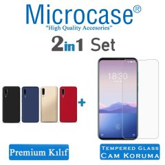 Microcase Meizu 16Xs Premium Matte Silikon Kılıf + Tempered Glass Cam Koruma